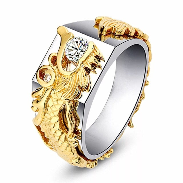 Men's Copper Dragon Zircon Punk Ring