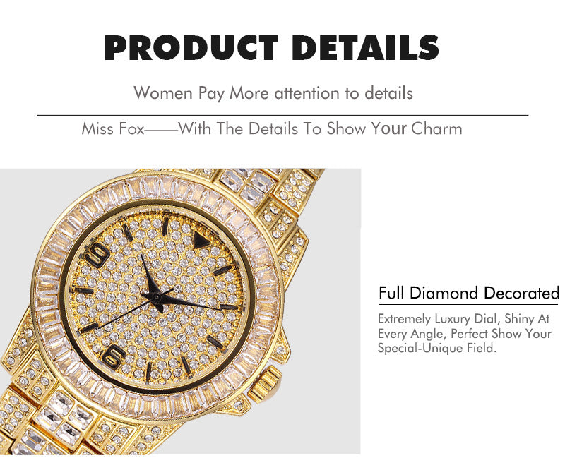 Stainless steel waterproof full diamond watch