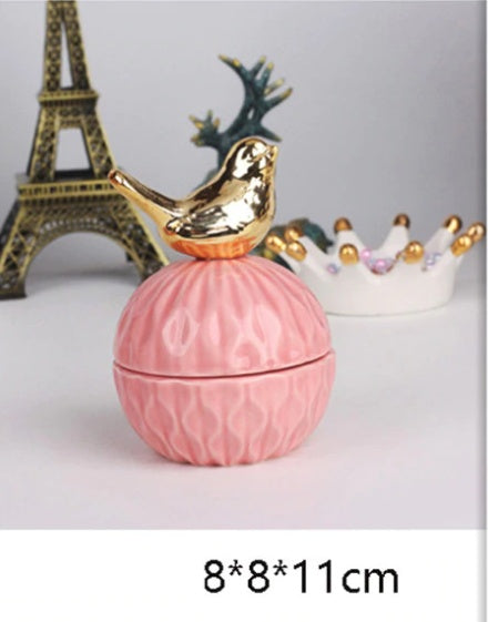 Pink Ceramic Jewelry Storage Box with Dustproof Cover