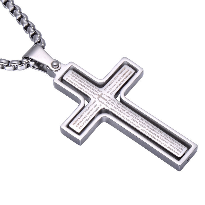 Stainless steel rotatable bible verse cross pendant necklace