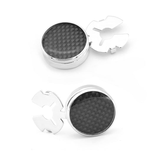 [Illegal Button] Men's Round Carbon Fiber Cufflink