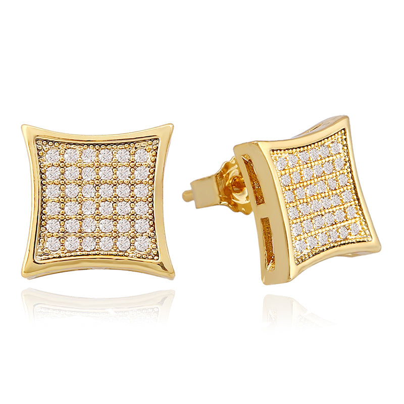 HIPHOP Men's And Women's Stud Earrings With Gold Plated Silver And Diamonds