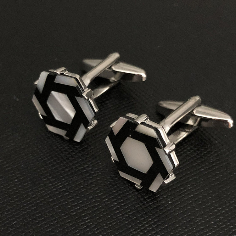 Men's Shirt Cufflinks French Black And White