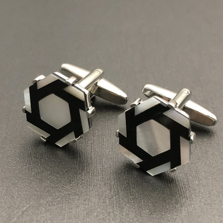 Men's Shirt Cufflinks French Black And White