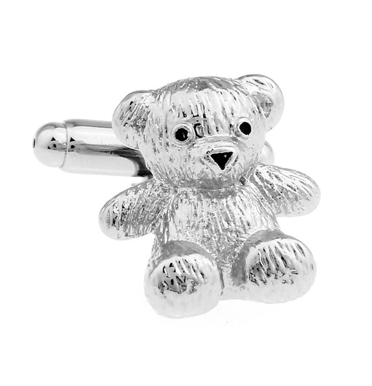 Men And Women Universal Silver Shape Metal Bear Cufflinks