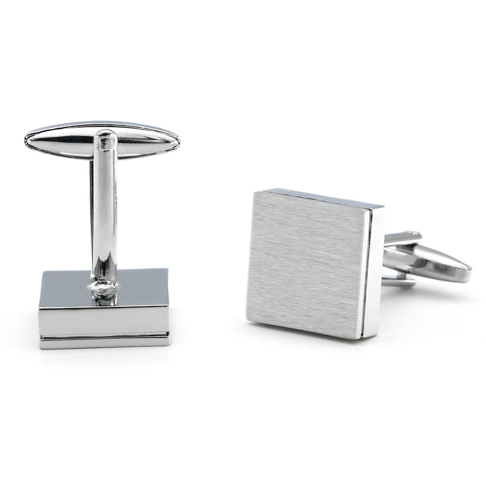 Square Silver Glossy Brushed Metal Cufflinks