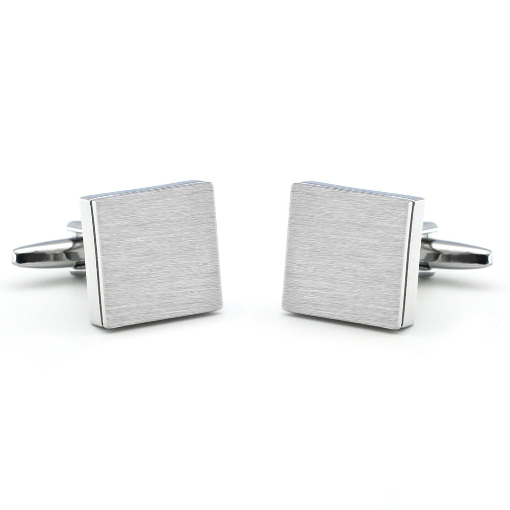 Square Silver Glossy Brushed Metal Cufflinks