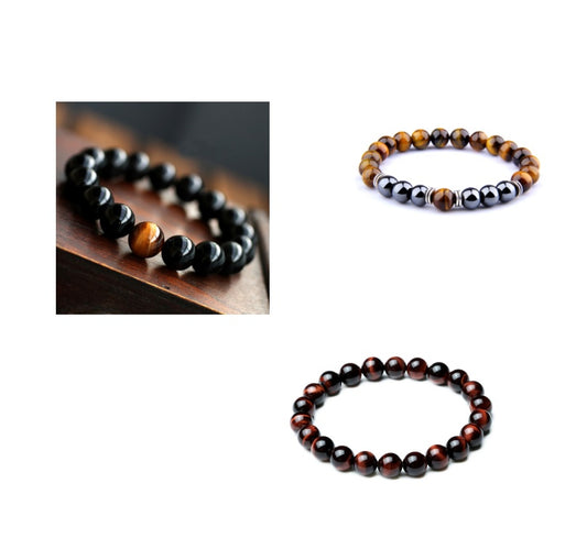 Natural Black Onyx With Stone Tiger Eyes Energy Bracelet