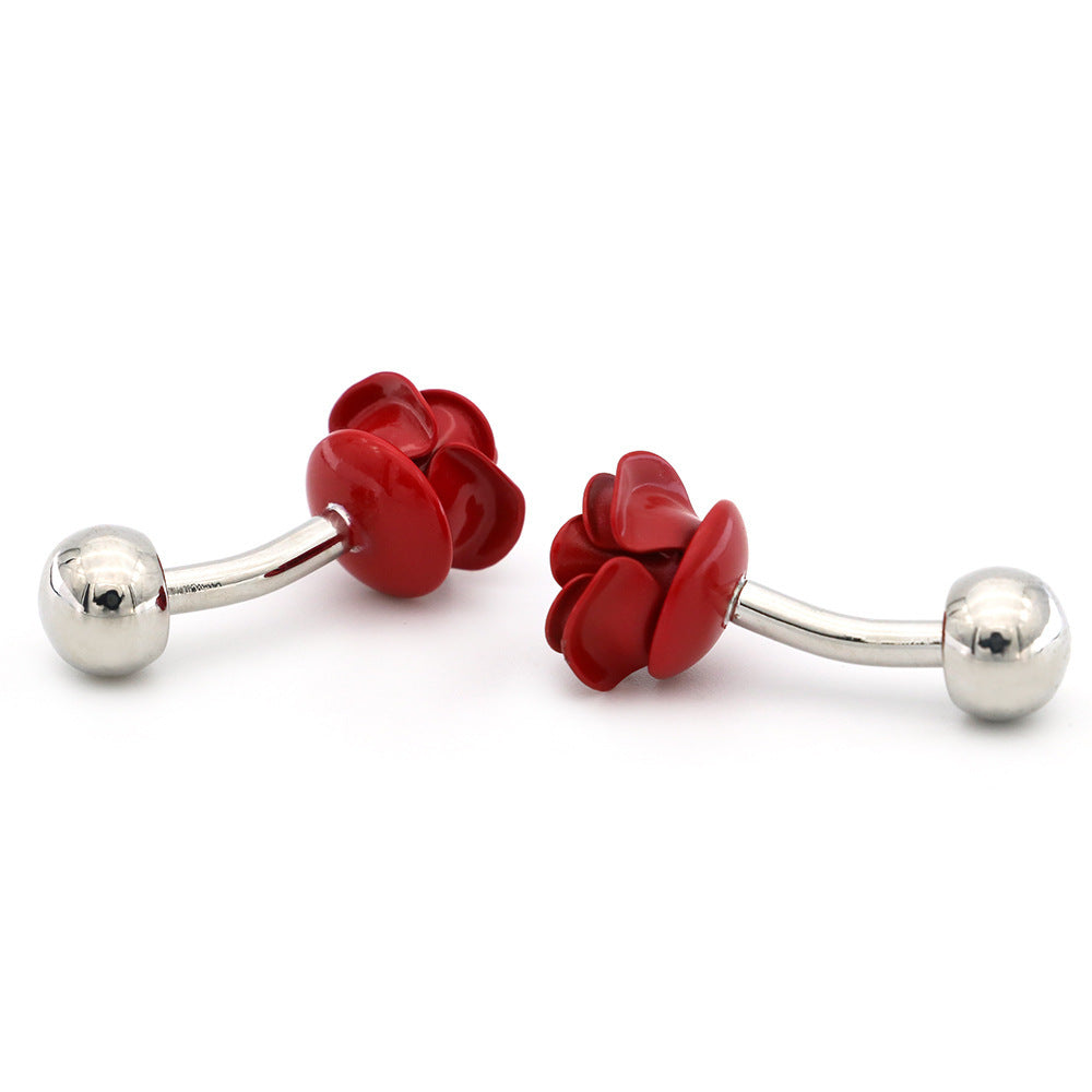 French All-match Blue And Red Rose Cufflinks