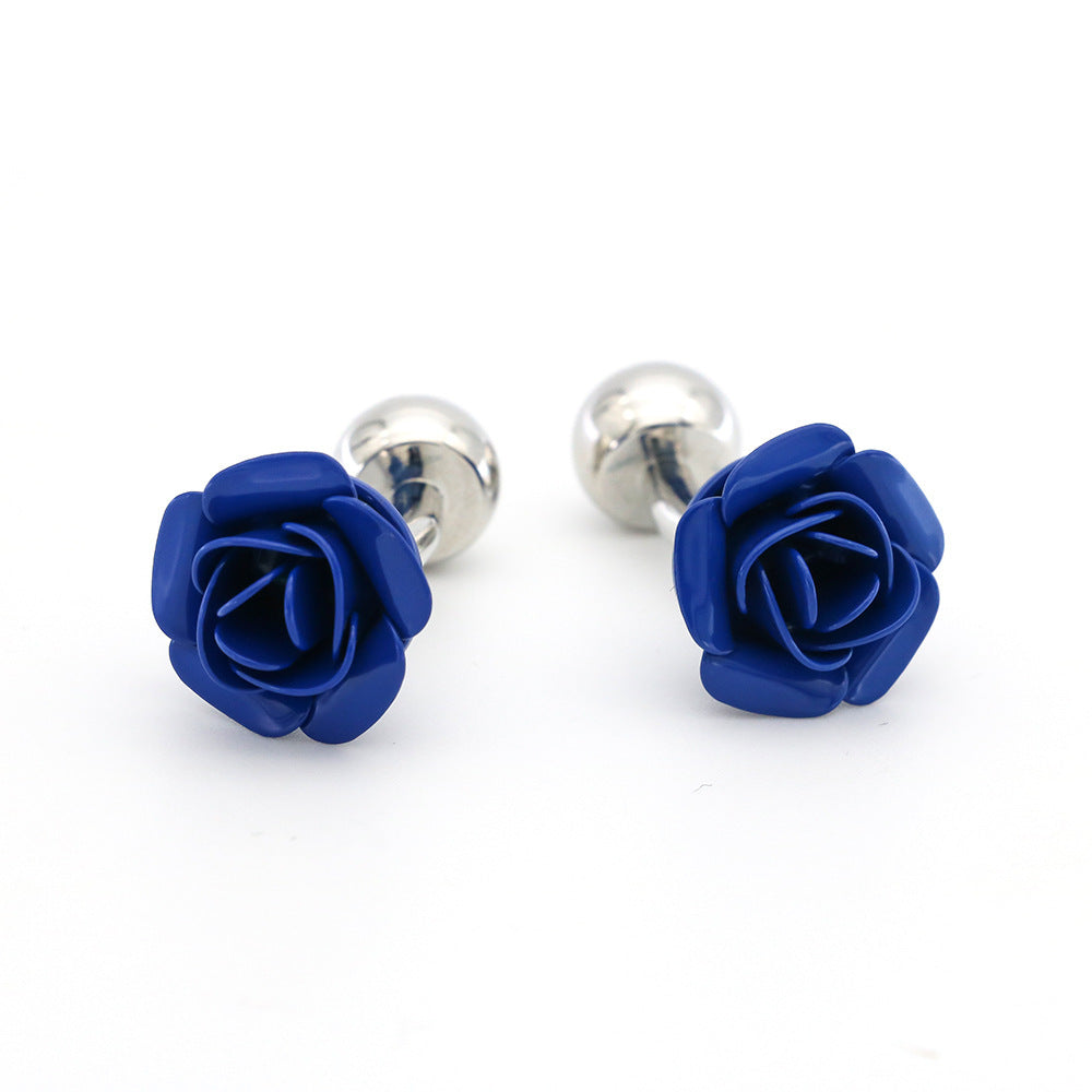 French All-match Blue And Red Rose Cufflinks