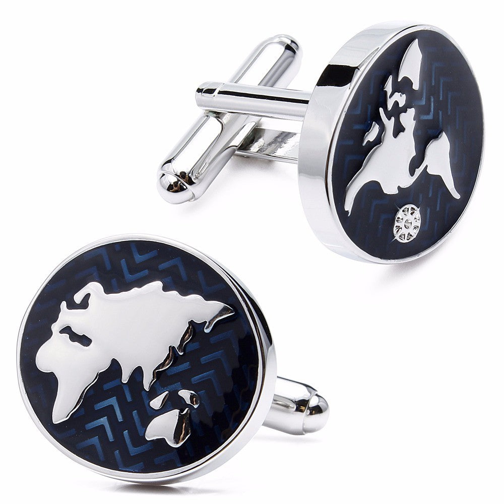 World Map Blue Cufflinks: Vintage Elegance for Men