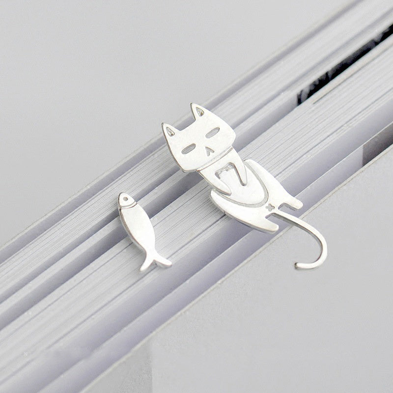 Fashion Asymmetry 925 Sterling Silver Stud Earrings Animal Fish Cat Stud Earrings for Women Personality Jewelry Gifts