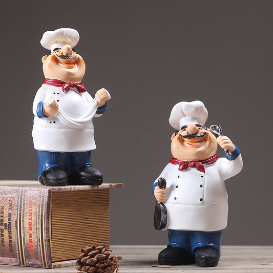 Resin Chef Restaurant Chef Statue Home Kitchen Ornament Figurine Table Decor Welcome