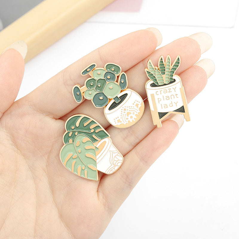 Cartoon Plant Potted Alloy Letter Brooch