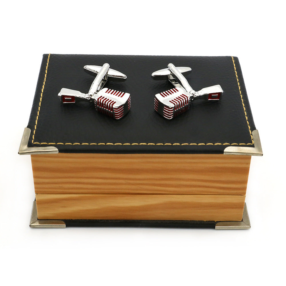 European And American Retro Microphone Red Cufflinks