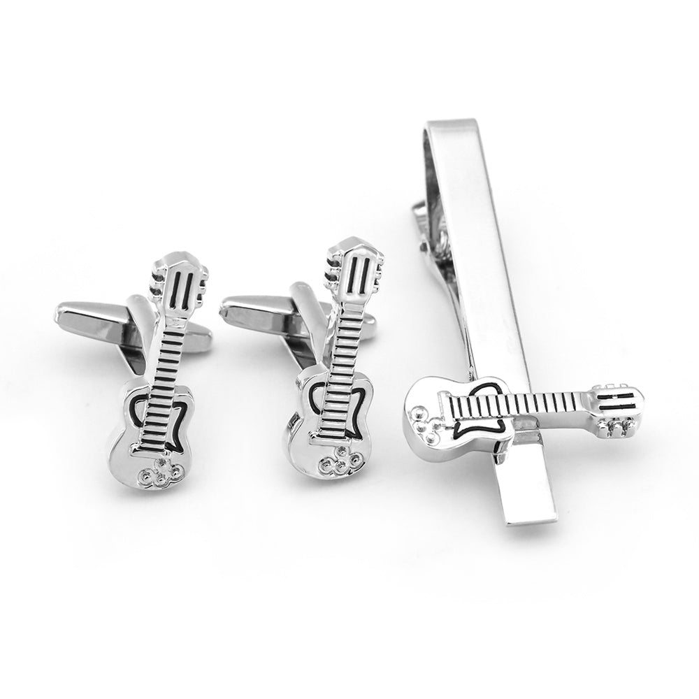 Fashion Silver Bass Guitar French Shirt Cufflinks