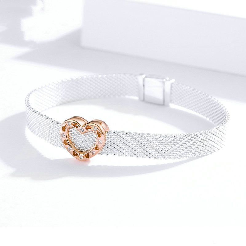 DIY Heart Shaped 925 Sterling Silver Beads Rose Gold Plated