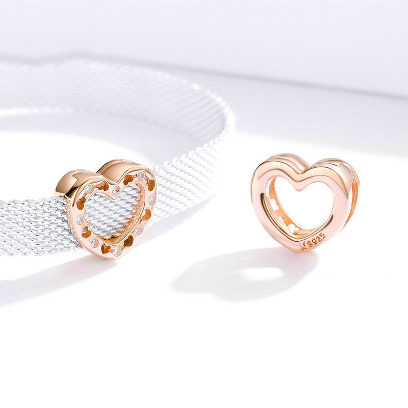 DIY Heart Shaped 925 Sterling Silver Beads Rose Gold Plated