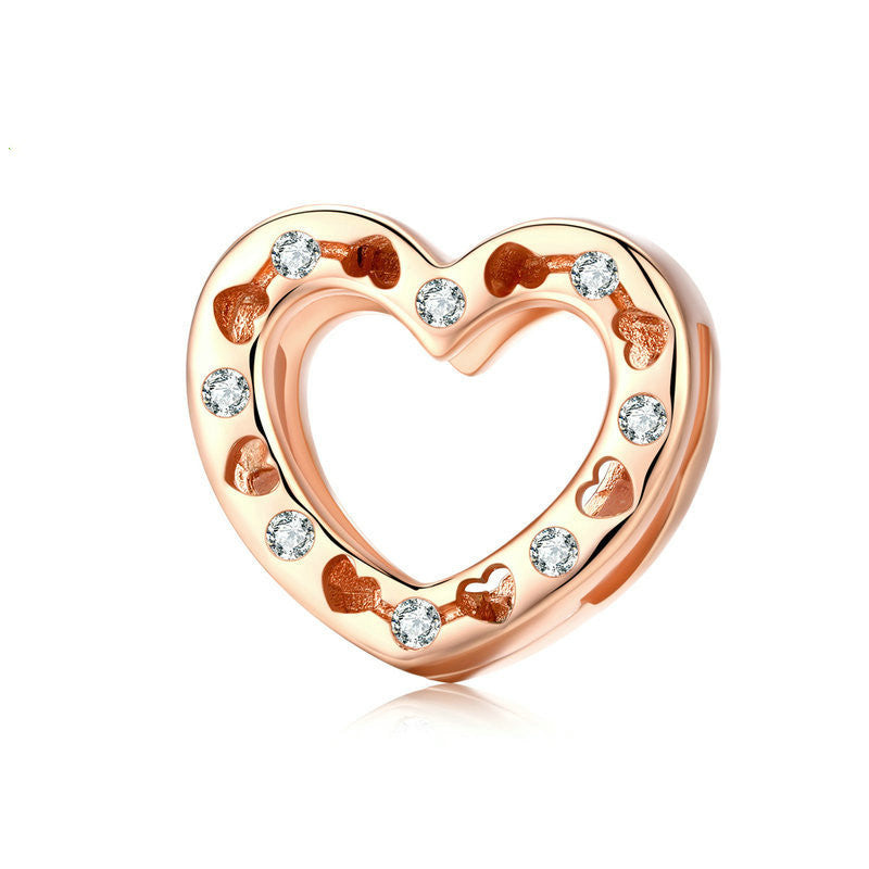 DIY Heart Shaped 925 Sterling Silver Beads Rose Gold Plated