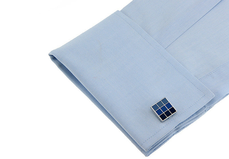 Classic Business Square Color Change Gradient Blue Plaid Cufflinks