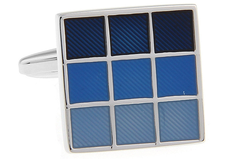 Classic Business Square Color Change Gradient Blue Plaid Cufflinks