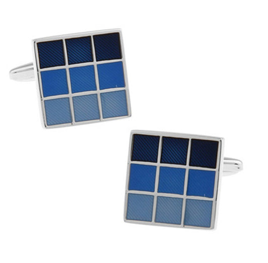 Classic Business Square Color Change Gradient Blue Plaid Cufflinks