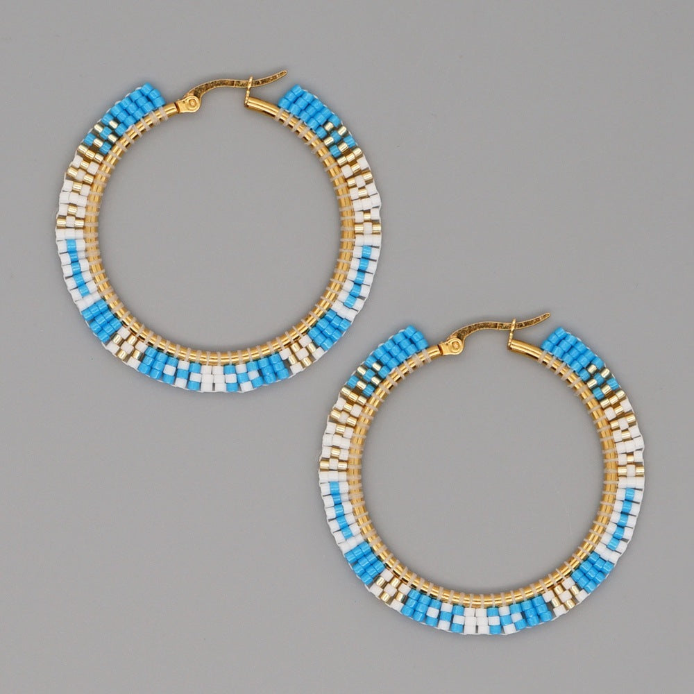 Hand-woven Large Hoop Earrings With Rice Beads