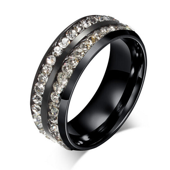 Diamond Double Row Titanium Steel Stainless Steel Ring