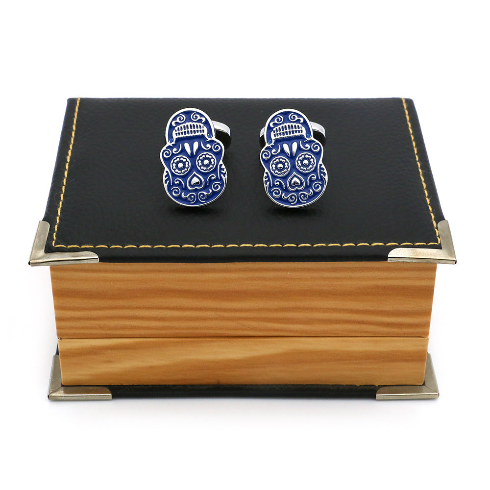 Pure Copper Flower Skull French Cufflinks