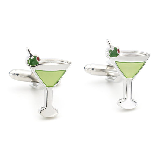 Korean Style Fashion Champagne Goblet Wine Glass Cufflinks