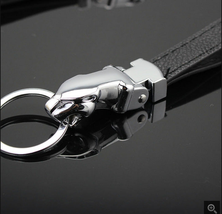 Car-styling Luxury Leopard Head Genuine Leather Key Chain Key Rings Holder Metal KeyRing