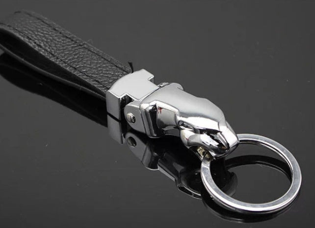 Car-styling Luxury Leopard Head Genuine Leather Key Chain Key Rings Holder Metal KeyRing