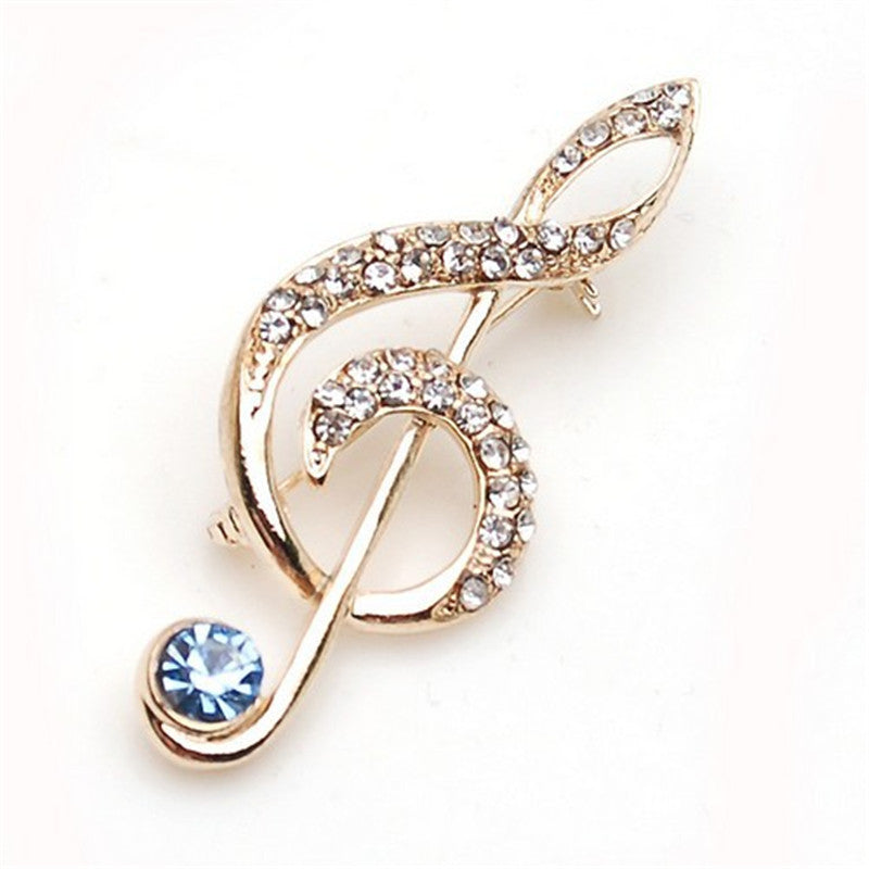 Gold-plated Diamond Music Symbol Brooch