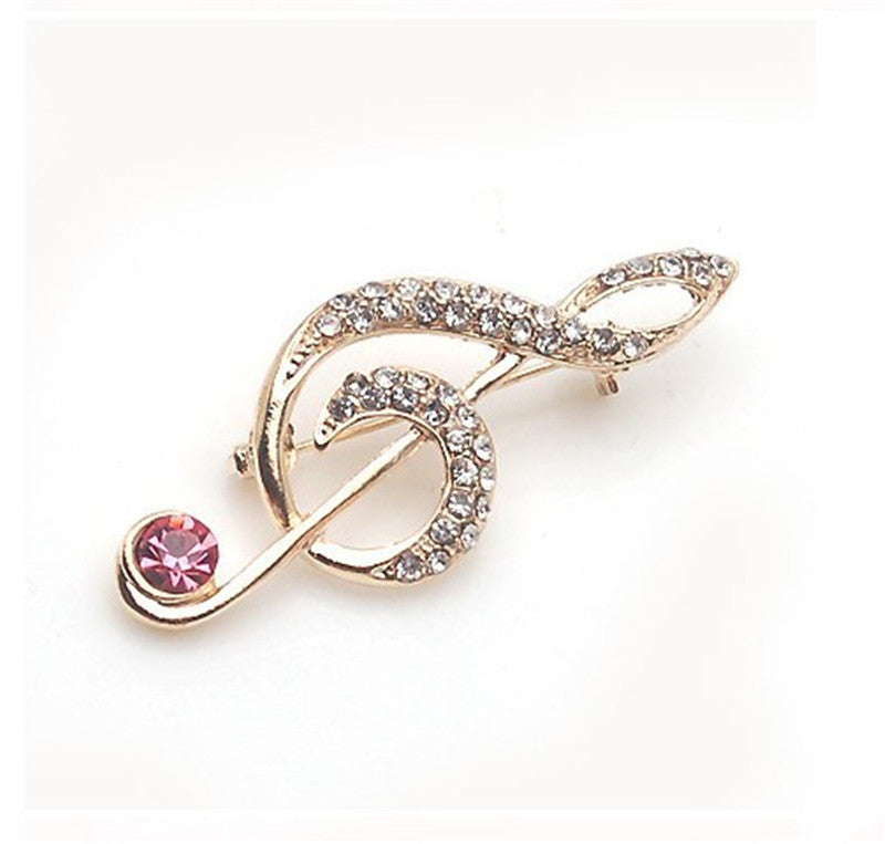 Gold-plated Diamond Music Symbol Brooch