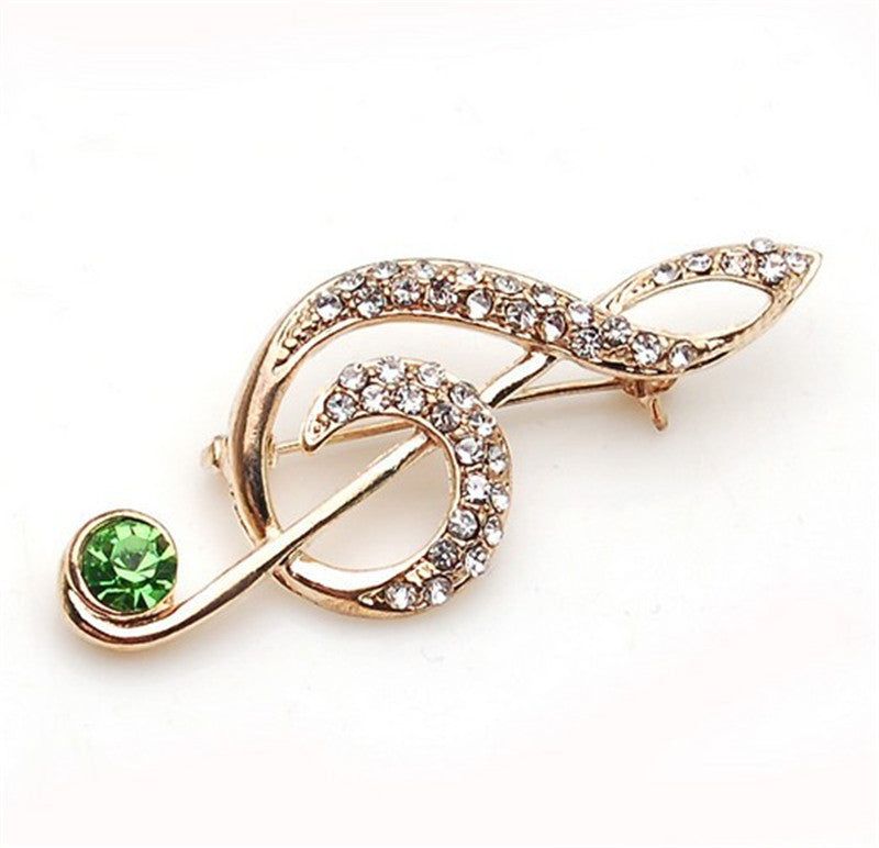 Gold-plated Diamond Music Symbol Brooch