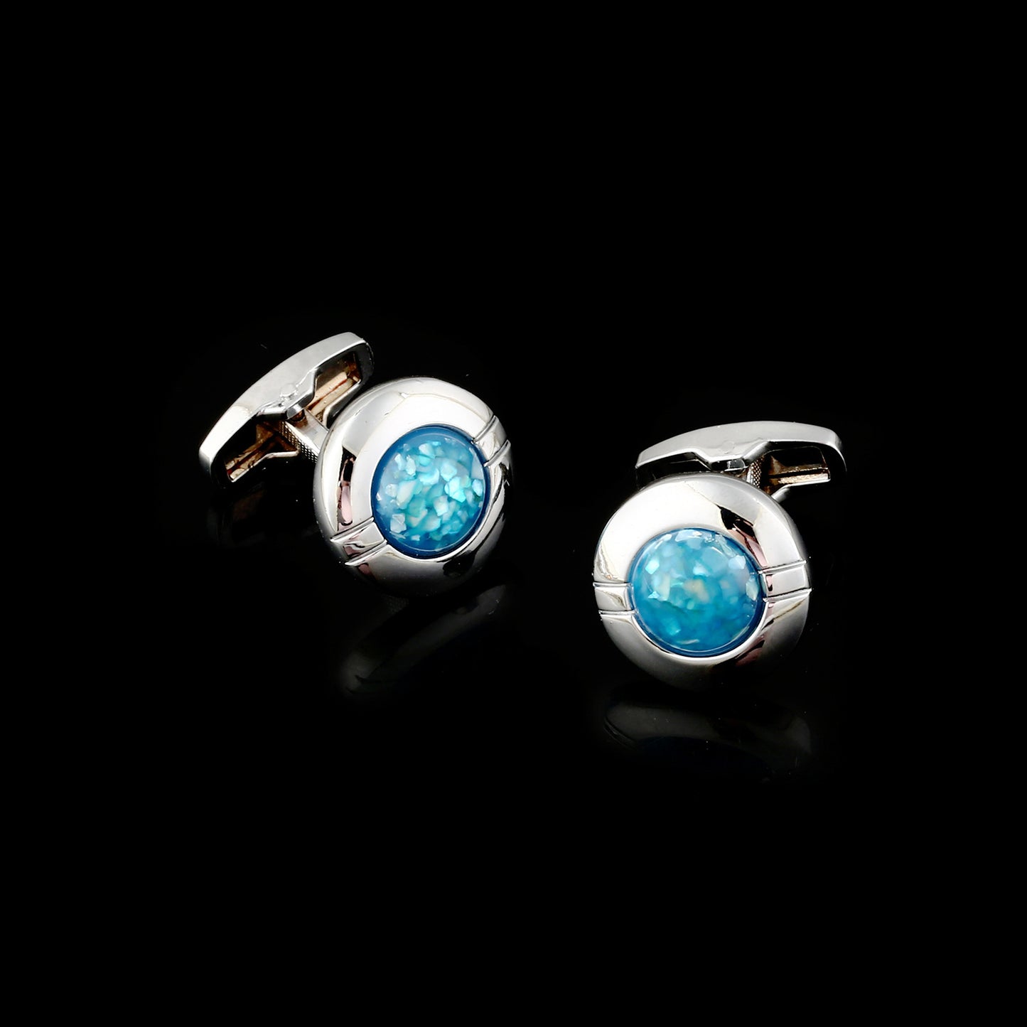 Round French Shirt Cufflinks Inlaid With Sky Blue Crystals