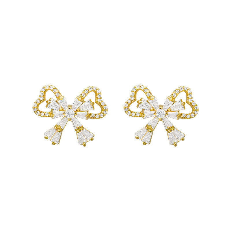 Rhinestone Bow Earrings Female Korean Style Temperament