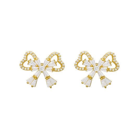 Rhinestone Bow Earrings Female Korean Style Temperament