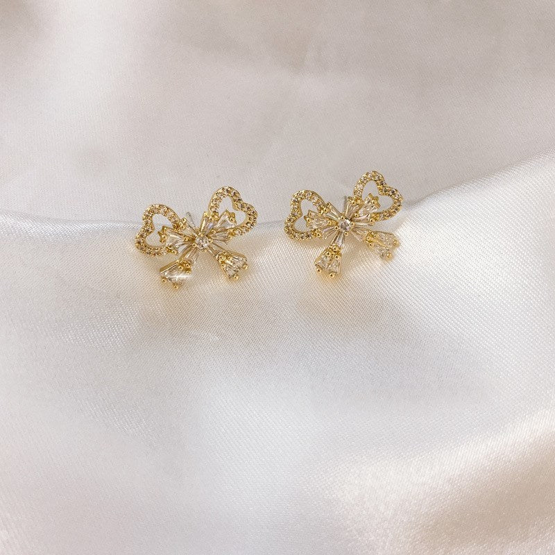 Rhinestone Bow Earrings Female Korean Style Temperament