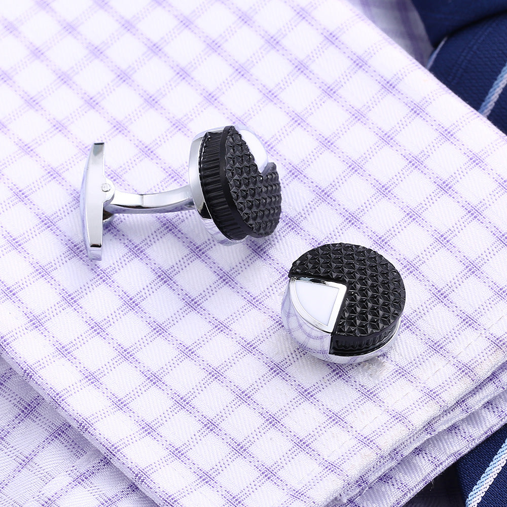 Metallic Copper French Style Black Patterned Cufflinks