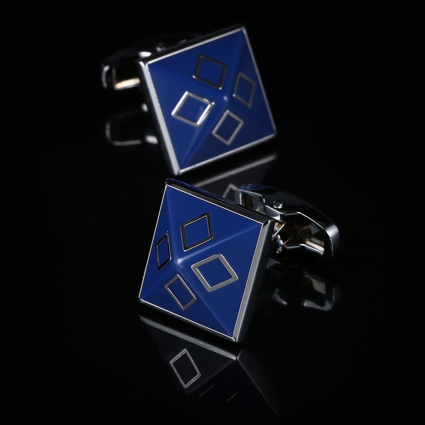 Geometric Shape Blue Border French Cufflinks