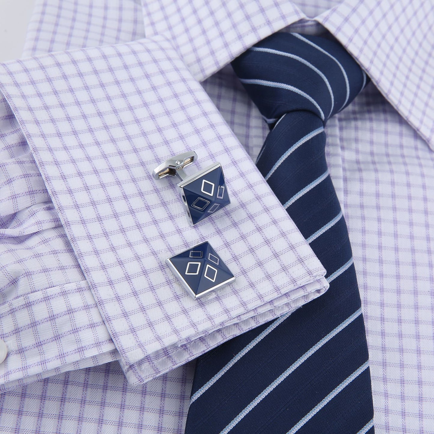 Geometric Shape Blue Border French Cufflinks