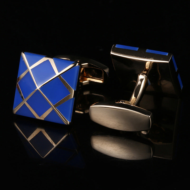 Rose Gold Blue Enamel Men's French Shirt Cufflinks