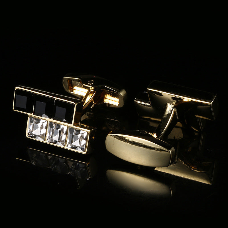 European And American Men's Black And White Crystal Cufflinks