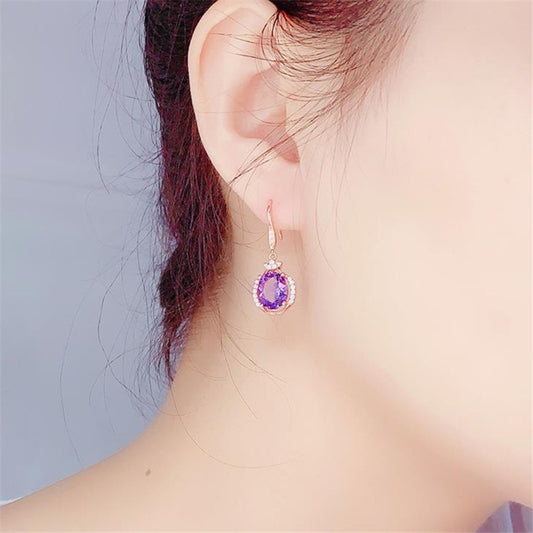 Korean Version Of Austrian Purple Diamond And Red Diamond CrystalEarrings