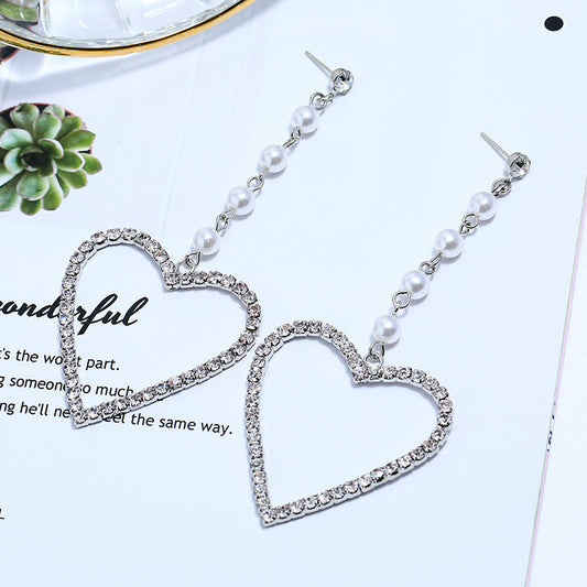 Fashion Exaggerated Rhinestone Big Love Long Earrings