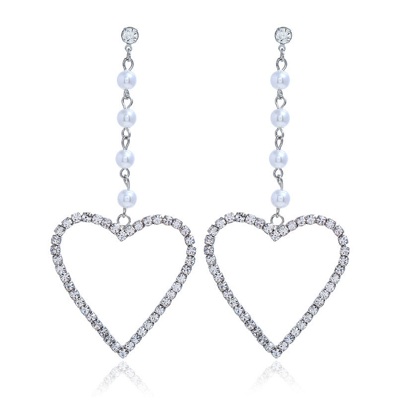 Fashion Exaggerated Rhinestone Big Love Long Earrings