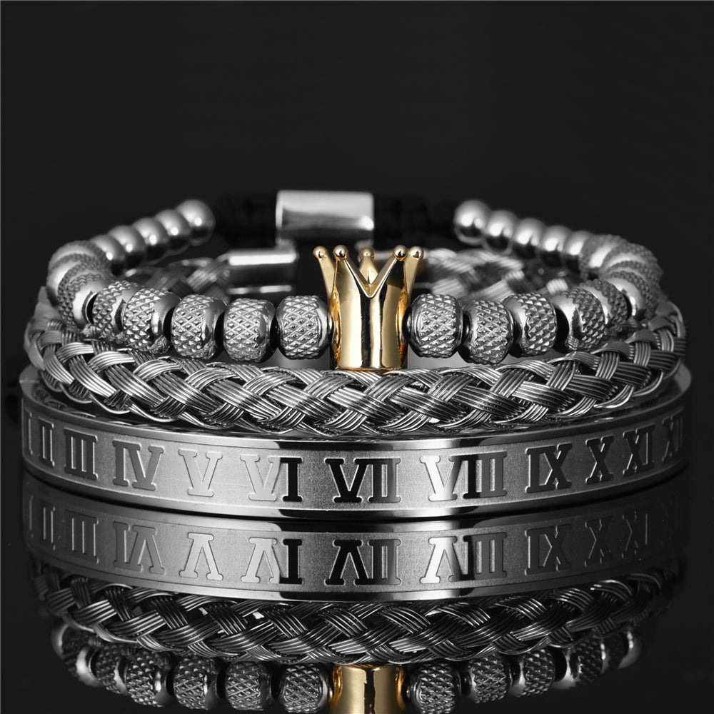 Original Design Crown 3-Piece Men's and Women's Bead Stainless Steel Handmade Bracelet