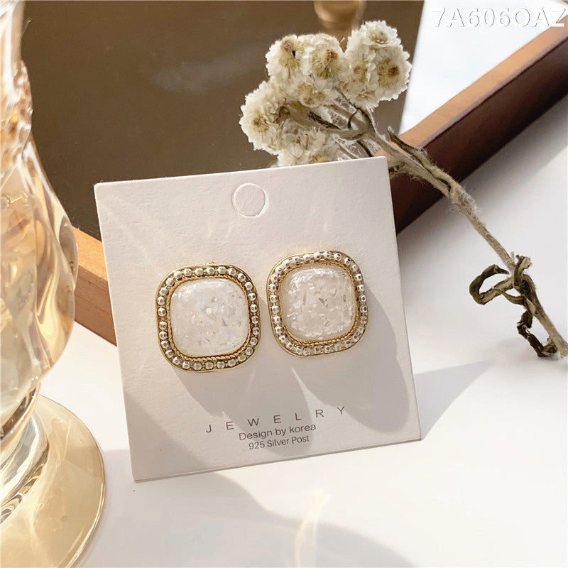 Simple Geometric Square Earring Stud Irregular Shell Broken Earring Female