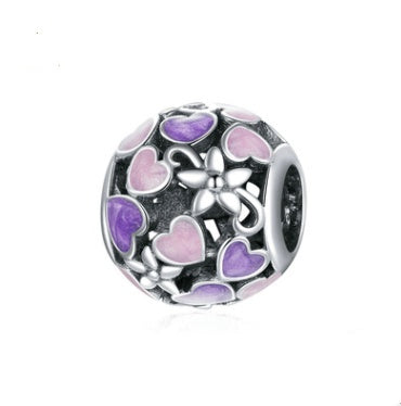 Silver Charm Drop Oil Purple Love Hollow 925 Silver Beads Valentine's Day Gift